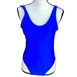 Women's Bright Blue Scoop Back Rounded Neck One Piece Swimsuit Size L NWOT
